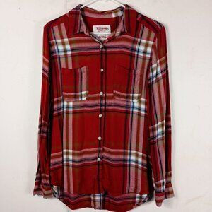 Mossimo Plaid Flannel Boyfriend Shirt Womens M Red Grunge 90s Y2K Casual